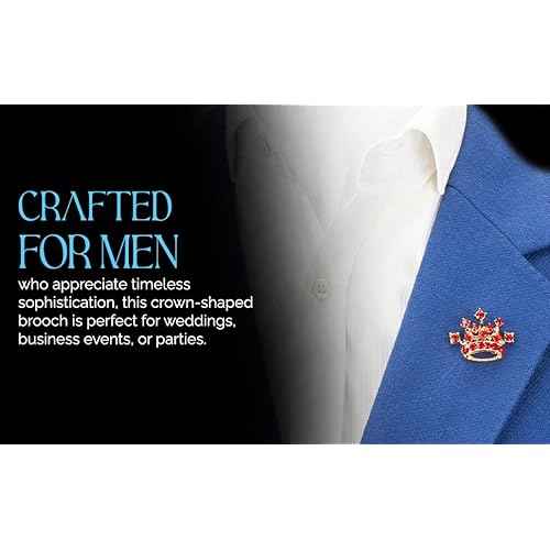 Knighthood Golden Crown with Red Stone Detailing Lapel Pin Brooch Shirt Stud for Men Crystal Brooch