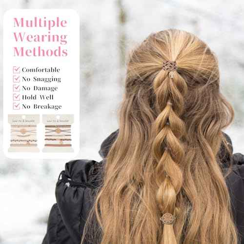 Hair Ties Bracelet for Women, 10 PCS 5 Styles Boho Dual-Use Bracelet and Hair Tie Stylish Soft Braided Hair Bands Elastic No Damage Hair Ties for Thin & Thick Hair Pony Tails (Beige Brown)