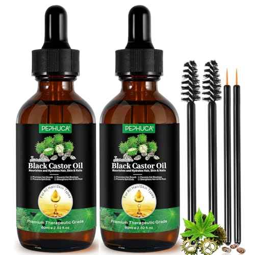 Jamaican Black Castor Oil Cold Pressed,Castor Oil in A Glass Bottle with Glass Dropper, Eyelash&Eyebrow Brushes,Hexane Free for Fuller Thicker Hair, Eyelashes,Moisturizes Skin