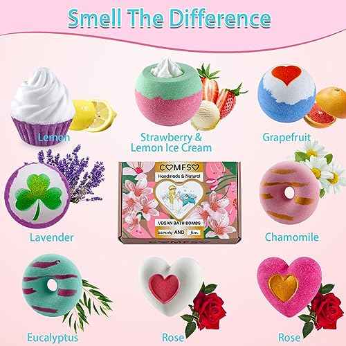 Bath Bombs for Girls - Bath Bombs, Valentines Day Gifts for Women Kids, Bubble Bath, Handmade Bath Bomb Gift Set Bathbombs Relaxing Spa Gifts Basket for Her Wife Mom Birthday