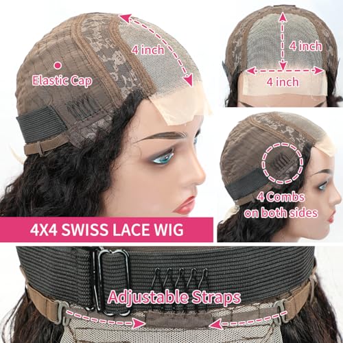LICHANG Deep Wave Lace Front Wigs Human Hair 4x4 Transparent Lace Closure Wet and Wavy Wigs for Black Women Pre Plucked Human Hair Wig with 180% Density Nature Color 26 Inch