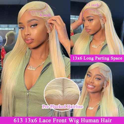 Straight Wigs Human Hair 613 13x6 Lace Front Wig Human Hair Blonde Wig for Women 180% Density 24 Inch, Natural Shine, Pre Plucked with Invisible Hairline, No Tangle, Beginner-Friendly Install
