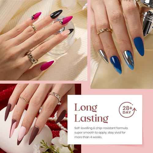 beetles Gel Polish Kit, Nude Gray Pink Blue Burgundy Glitter Gel Polish Set Modern Muse Collection with 3Pcs Base Matte Glossy Top Coat Soak off Uv Gel for Women