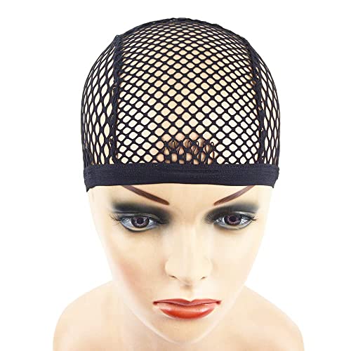 YANTAISIYU 1 Piece Wig Cap Black Stretchable Crochet Wig Cap with 4 Hair Clips Mesh Braided Wig Cap for Making Wig