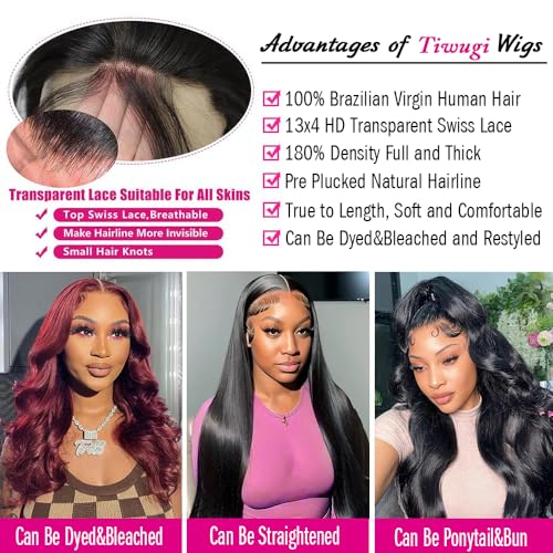 28 Inch Body Wave Lace Front Wigs Human Hair 13x4 HD Lace Front Wigs Human Hair Pre Plucked Body Wave Glueless Frontal Wigs Human Hair 180% Density for Women
