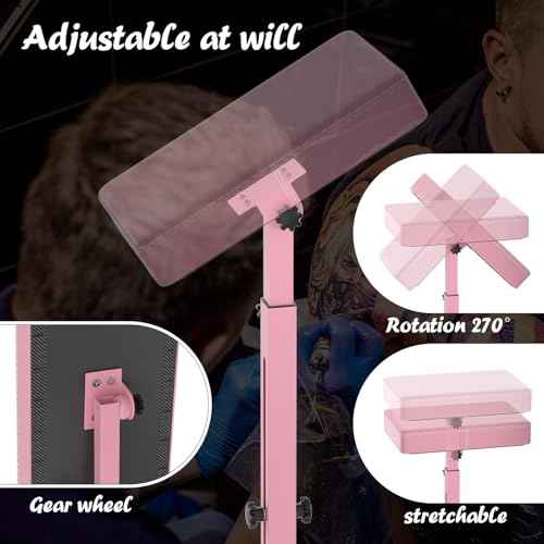 Tattoo Armrest Stand Stability Strongly Height Adjustable Portable,Professional Tattoo Armrest Tattoo Equipment for Studio,Tattoo Arm Rest for Artist (Pink)