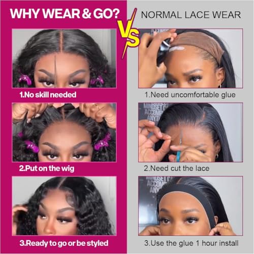 Glueless Curly Wigs Human Hair Pre Plucked Pre Cut Curly BOB Wig Human Hair 5x5 HD Lace Closure Deep Wave Wigs for Black Women Wear and Go 180 Density Wig 16 inch