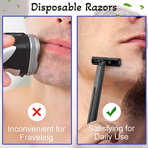 Chumia 500 Pcs Disposable Twin Blade Razor Shaving Safety Razor for Men Individually Wrapped with Clear Safety Cap Bulk Packed Portable for Hotel Guest House Travel Home Use(Black)