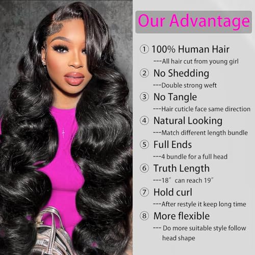 Body Wave Bundles Human Hair 12 14 16Inch 3 Bundles Human Hair Extensions 12A Brazilian Natural Black Color For Women