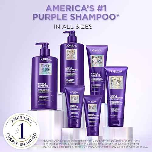 L¡¯Oreal Paris Sulfate Free Brass Toning Purple Shampoo for Blonde, Bleached, Silver, or Brown Highlighted Hair, EverPure, 6.8 Fl Oz (Packaging May Vary)