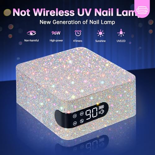 Cordless UV Nail Lamp for Gel Nail Polish 96W, Rechargeable LED Nail Light Professional Nail Dryer with 4 Timer Setting, Touch Control & Auto Sensor, Fast Curing lamp for Salon & Home