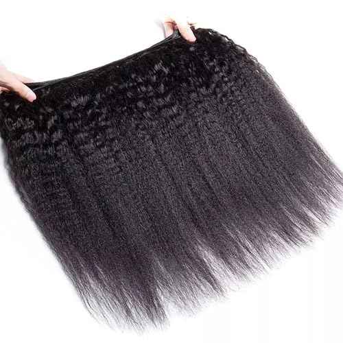 Hair Bundles 12A Yaki Kinky Straight Human Hair 1 Bundles 100% Unprocessed Mongolian Virgin Human Hair Weave Extensions Natural Color Single Bundles (28 inch)