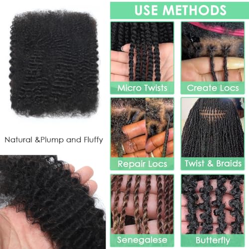 Afro Kinkys Bulk Human Hair 20 Inch for Dreadlocks Extensions Repair Locs Twist Braiding 100% Ombre Highlight Human Hair for Locs 50g/pack