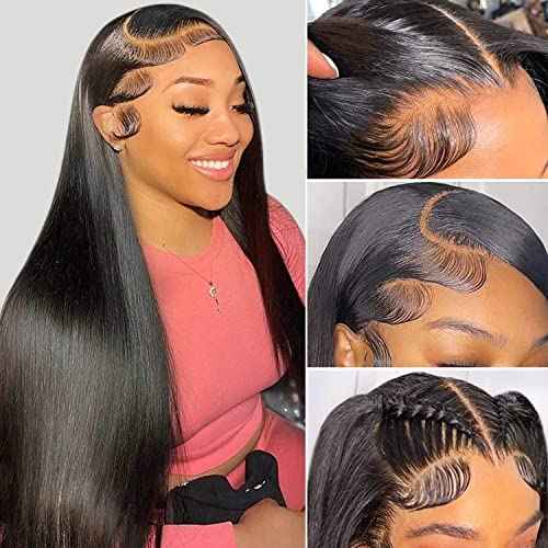 DULOVE Lace Front Wigs Human Hair, 13x4 Straight Human Hair, 200 Density Glueless Wigs for Balck Women, Pre Plucked with Baby Hair, Natural Color, 24 Inch