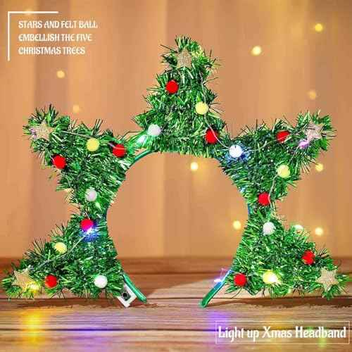 Olbye LED Christmas Headbands Light Up Xmas Hairband Glow Christmas Tree Holiday Costume Accessories for Women