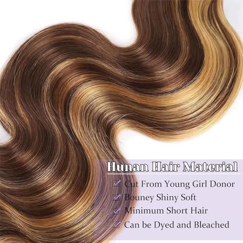 Highlight P4/27 Body Wave Bundles Human Hair 100% Unprocessed Raw Material Body Wave Human Hair Bundle For Quick Weave Double Weft Brown Honey Blonde Piano Color 10 12 14 Inch