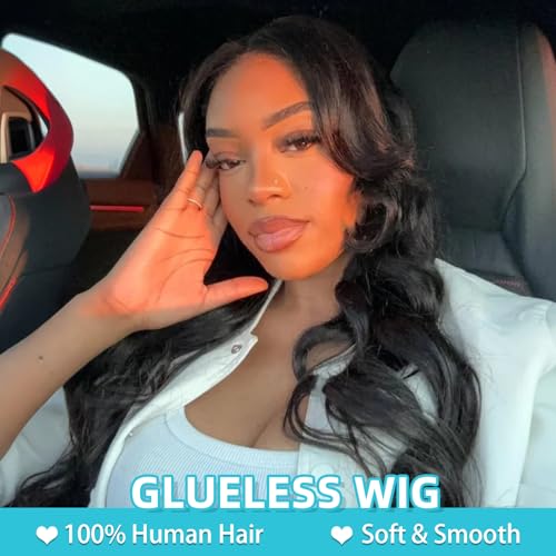 EMOL U Part Human Hair Wig Body Wave 20 Inches Upart Wig for Black Women Medium Length Brazilian Remy Human Hair Glueless Wigs Natural Black Breathable No Sew In Beginner Friendly