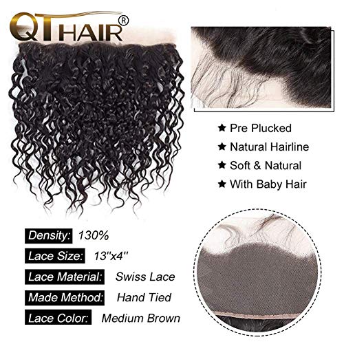 QTHAIR Brazilian Water Wave Human Hair Frontal 16A (20",Natural Black) 150% Density Brazilian Human Hair Water Wave Lace Closure HD Lace Color Swiss Lace Frontal