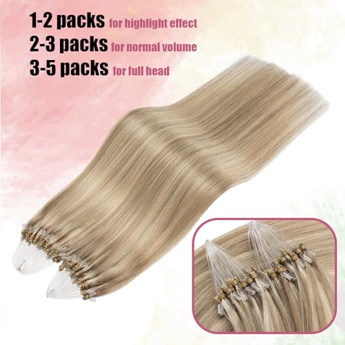 Micro Link Brown Hair Extensions Human Hair Micro Loop Human Hair Extension #16/22 Straight Natural Hair 24 Inch 1g/s 50g Micro Bead Extension(#16/22, 24inch)