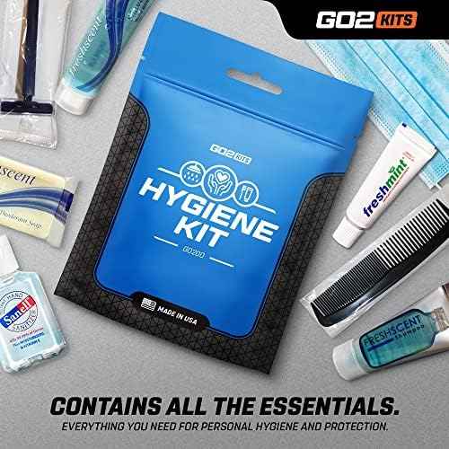 Ultimate Travel Toiletry & PPE Kit, Hygiene Kit with Shaving Supplies & PPE for Travel, Business & Charity with Reusable Toothbrush, Bath Soap & Other Essential Toiletries, 5-Pack (GO200)
