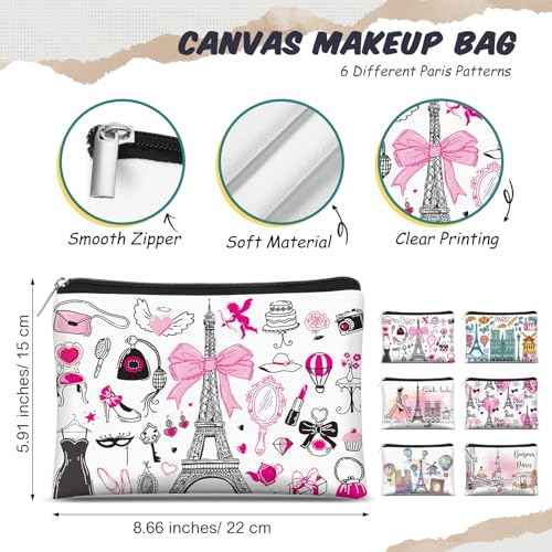 Reginary 6 Pcs City Cosmetic Bag Souvenir Gifts New York Zipper Pouch Chicago Souvenir Seattle Boston Nashville London Paris Italy Alaska Gifts Memento for Women Traveler(Paris)