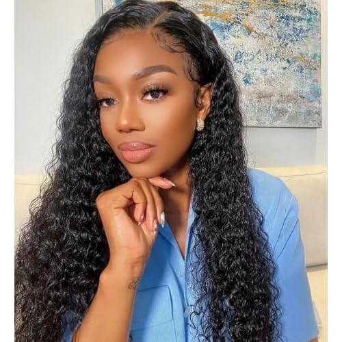 Deep Wave Lace Front Wigs Human Hair 13x4 Deep Curly Lace front Wigs Pre Plucked with Baby Hair Curly Wigs for Black Women 180% High Density 18 Inch