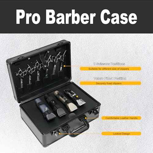 Barber Case Professional Aluminum Hard Hair Kit Tool Box with Hard shell Anti-theft Lock and Indpendent Storage to Hold Scissors Clippers and Supplies for Beauty Salon Hairstylists, Black