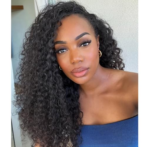 16 Inch Deep Wave Lace Front Wigs Human Hair 200 Density 13x6 HD Transparent Lace Deep Curly Lace Frontal Wigs Natural Black Curly Human Hair Wig Pre Plucked