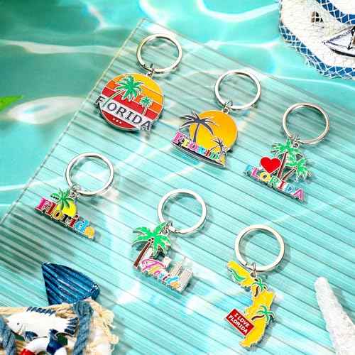 Landical 6 Sets Florida Souvenir Gifts Include 6 Pcs Florida Cosmetic Bag and 6 Pcs Metal Keychain for Women Traveler Christmas Party Gifts