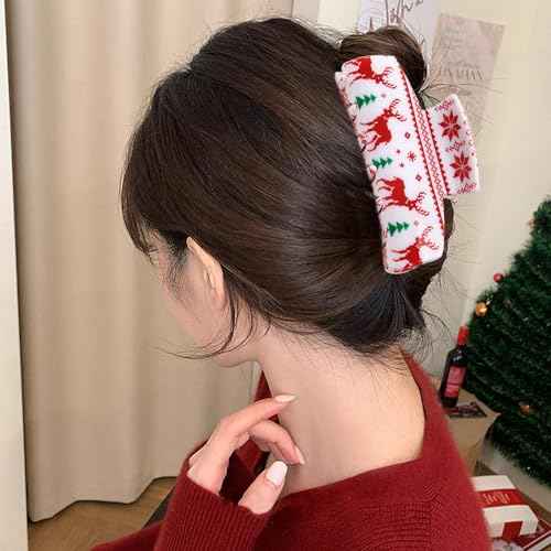 Christmas Hair Clips for Women and Girls Hair Accessories Green Christmas Tree Red Elk Snowflake Design Hair Clips Toddler Girls Cute Claw Clips for Thick Thin Hair Decor 1PCS