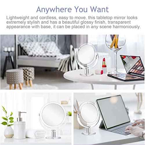 Vanity Makeup Mirror with Stand, 1X/15X Magnification Double Sided 360 Degree Swivel, Portable Table Desk Counter top Magnifying Mirror, Tabletop Bathroom Shaving Mirror, 6.25 Inch