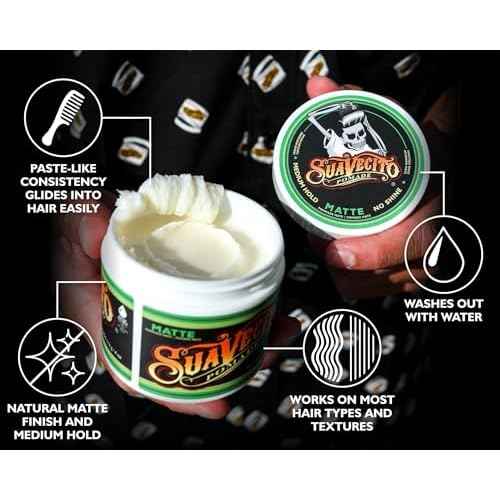 Suavecito Pomade Matte (No Shine) Formula 4 oz, 1 Pack - Medium Hold Hair Pomade For Men - Matte Hair Paste For Natural Texture Hairstyles