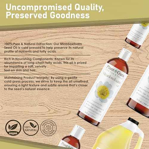 Meadowfoam Oil 32 fl. oz. Cold Pressed 100% Pure Natural Carrier ? Skin, Face, Body, and Hair Moisturizer. Ideal for DIY Creams, Lotions, and Lip Balms