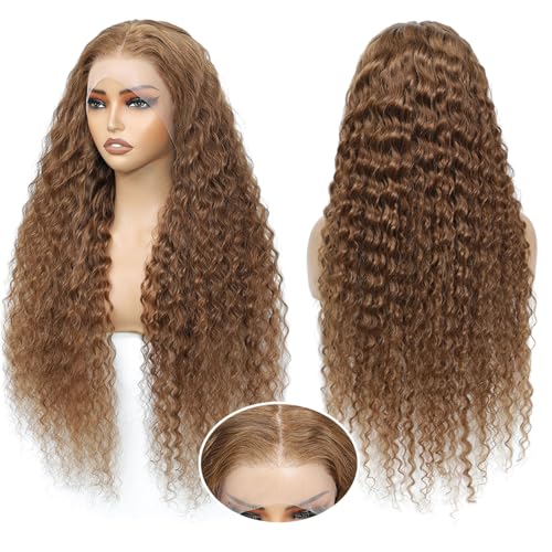 13x6 Chocolate Brown Deep Wave Lace Front Wig Human Hair Wig for Women 180% Density HD Deep Curly Lace Frontal Wigs Human Hair Pre Plucked with Baby Hair (Chocolate Brown, 24 Inch)