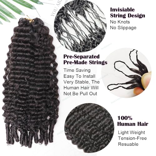 Feather Crochet Human Hair With Tight Curly Ends Invisible Knots Deep Curly Crochet Human Hair Extensions Knotless Pre-Separated 16inch 60g