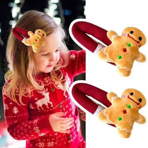Christmas Hair Clips Plush Gingerbread Hair Clip for Women Xmas Hair Barrettes Big Comfortable BB Clips for Thick Curly Red Yellow Hairpins Cute Hair Clip Christmas Hair Accessories for Girls 2Pcs