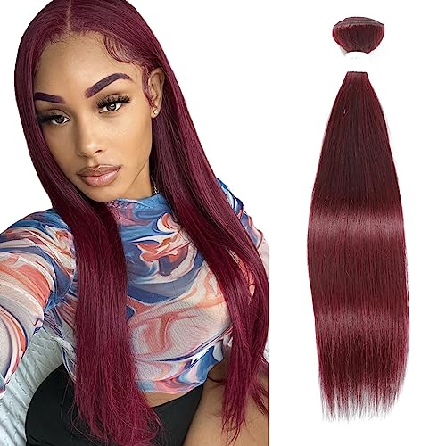 REMY Straight Human Hair Bundles Red Human Hair 99j Burgundy Color 24 Inch Unprocessed Brazilian Virgin Human Hair 1 Bundle Double Weft Extension
