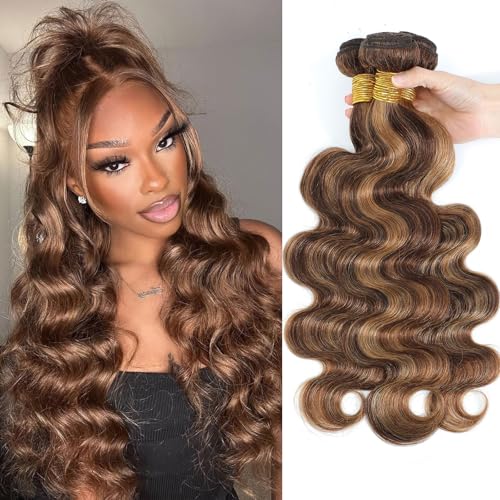 Highlight P4/27 Body Wave Bundles Human Hair 100% Unprocessed Raw Material Body Wave Human Hair Bundle For Quick Weave Double Weft Brown Honey Blonde Piano Color 10 12 14 Inch