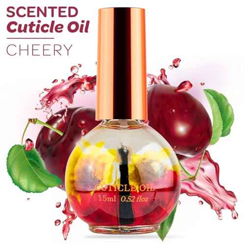 JIASHENG Cuticle Oil, Cherry Scented Cuticle Nail Oil Infused with Real Flowers, Hydrates, Moisturizes, Strengthens, Repairs, Revitalizing Cuticle Oils for Nails Damage Dry Cuticle, 15ml