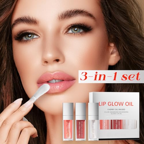 Plumper 3-Pack Lip Oil, Tinted Lip Balm, Long-Lasting Nourishing Lip Repair cobertura Transparent, Prevents Dry Cracked Lines