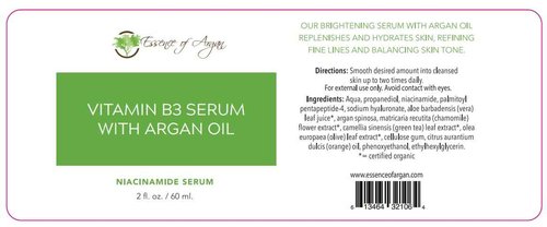 Essence of Argan B3 Vitamins Hyaluronic Acid Face Serum, Niacinamide Moisturizer for Face, Pore Serum Minimizer - 2 fl. Oz. Dropper Bottle