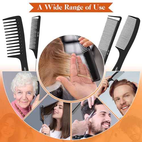 SALONSILK 4PCS Professional Comb Set, Wide Tooth Rat Tail Fine Tooth Hair Combs, Braiding Cutting Barber Styling Curly Parting Set for Men and Women