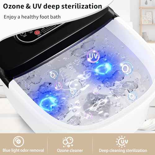 Foot Spa Bath Massager with Heat - Ozone and Blue Light Foot Soaking Tub, Epsom Salt, Adjustable Temperature, Bubble and 8 Rollers, Birthday Gift for Mom Dad