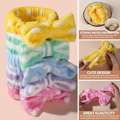Teenitor 5pcs Makeup Headband with Removable Bow, Spa Headband for Washing Face, Stocking Stuffers for Teen Girls Women, Christmas Gifts Basket for Teens Girls Party, Skin Care Hairband