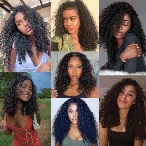 12 Inch Kinky Curly Human Hair Bundles Brazilian Virgin Human Hair 4 Bundles Natural Black Color 100% Unprocessed Curly Wave Human Hair Extensions(14 Inch curly *4+16 Inch Closure)