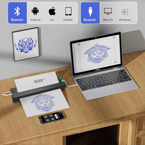 wbk Tattoo Stencil Printer,2026 New Thermal Portable Wireless Bluetooth Inkless Tattoo Printer Machine for Tattoo Beginners&Artists,with 3pcs Tattoo Transfer Paper,Compatible with Phone/Pc&Pad