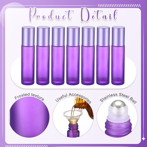 Sumind 150 Pcs Frosted Glass Roller Bottles Essential Oil 10 ml Empty Roll on Bottles with Stainless Steel Balls Leak Proof with 5 Funnel for Travel Essential Oil Perfume(Frosted Purple)