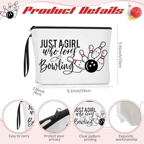 Sieral 2 Pcs Bowling Gifts for Women Just a Girl Who Loves Bowling Canvas Cosmetic Makeup Bag and Tote Bag Funny Gifts for Women Friends Sister Christmas