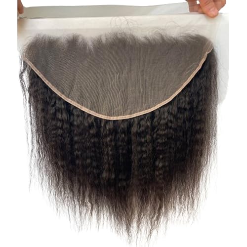 13x6 Kinky Straight Closures Ear To Ear Free Part Brazilian Remy Virgin Human Hair with Baby Hair Invisible Knots Natural Color 14INCH