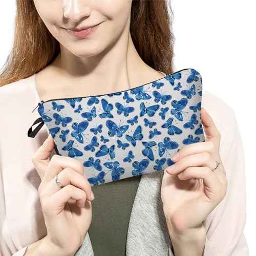 Blue Butterfly Cosmetic Bag Cute Small Makeup Bag Travel Toiletry Organizer Zipper Pouch Blue Butterfly Birthday Present for Butterfly Lovers Women Friends